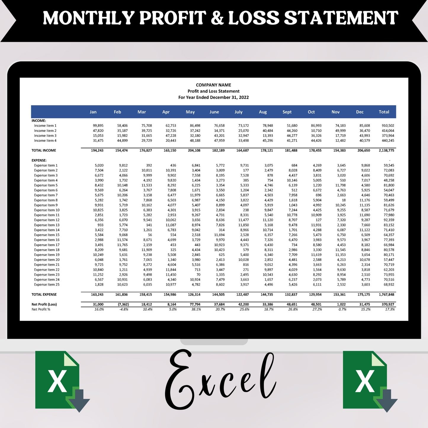 Monthly Profit & Loss (Excel)