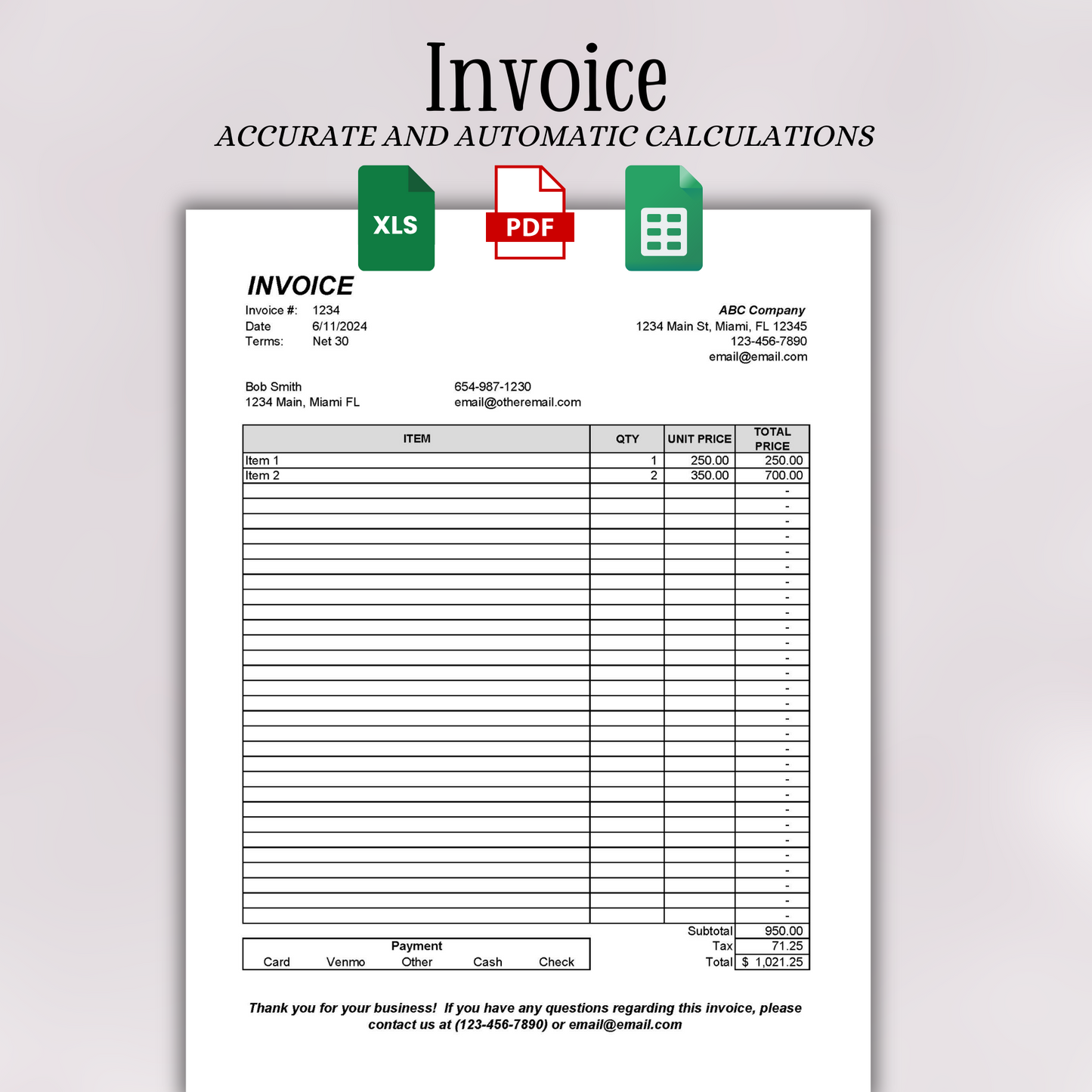 Editable Invoice Template (Excel, Google Sheets, PDF)