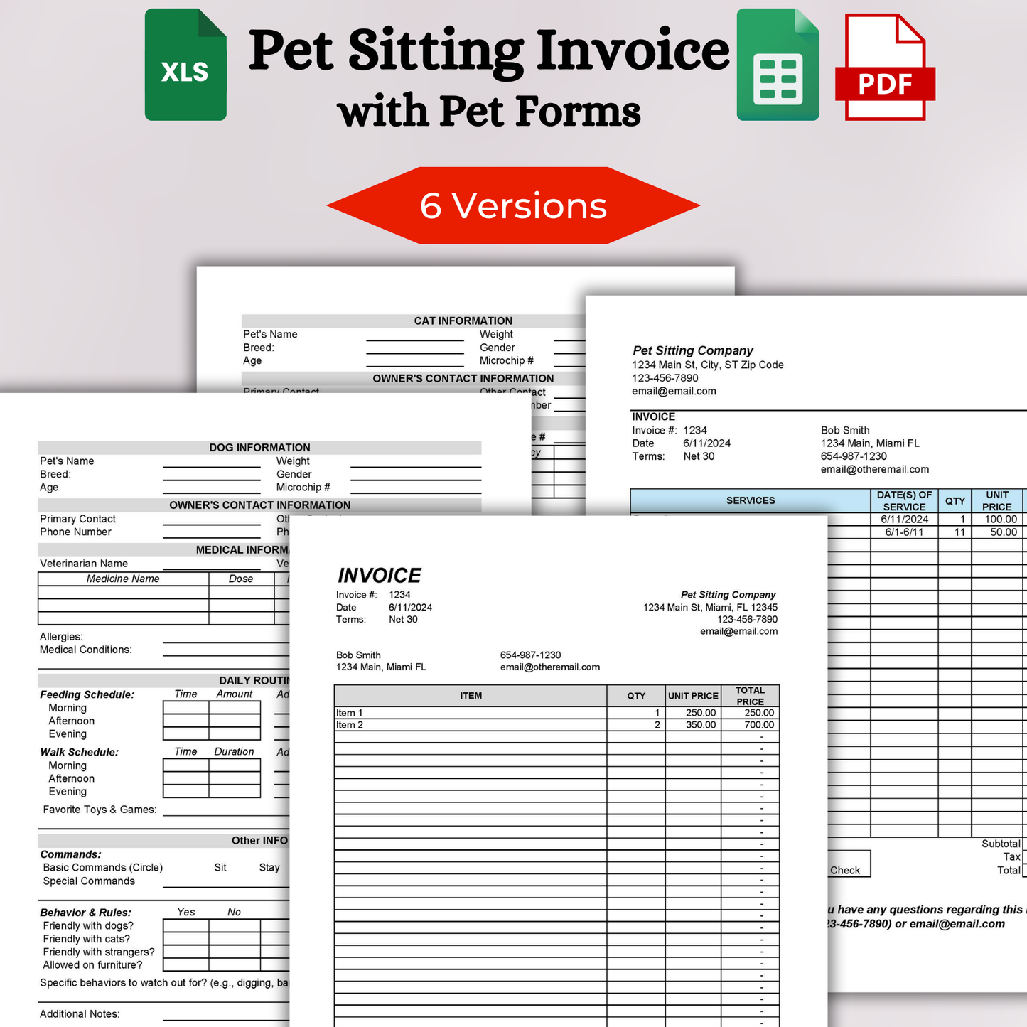 Pet Sitting Invoice with Pet Forms