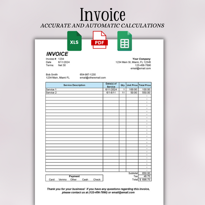 Editable Invoice Template (Excel, Google Sheets, PDF)