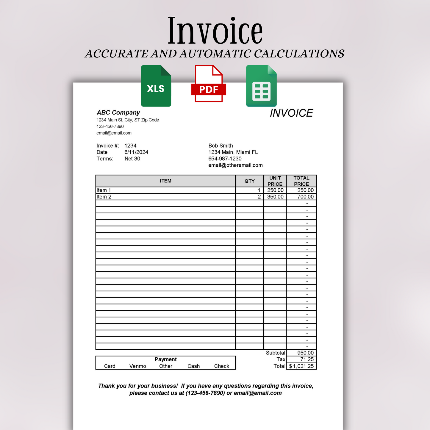 Editable Invoice Template (Excel, Google Sheets, PDF)