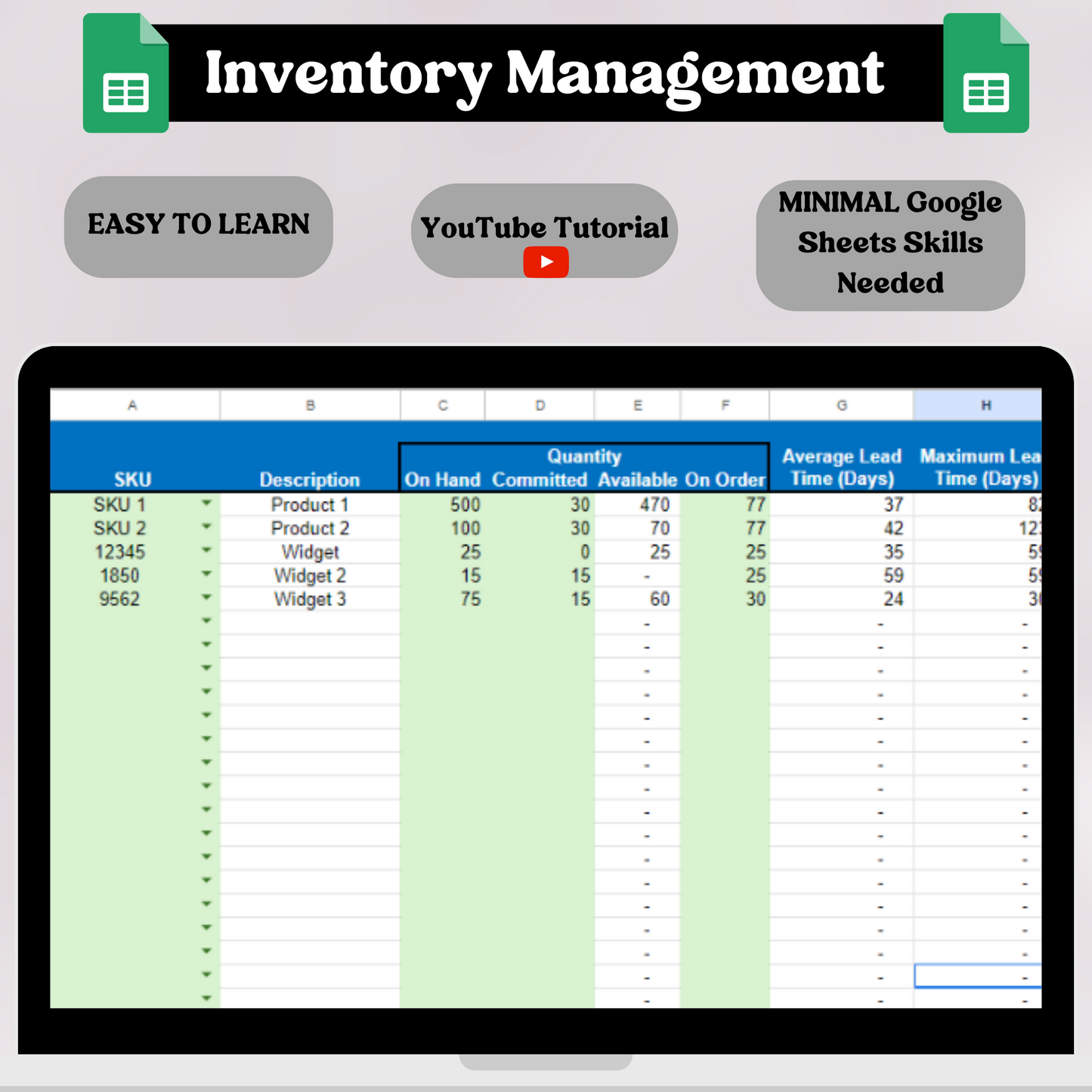 Inventory ReOrder based on Lead Time (Google Sheets)