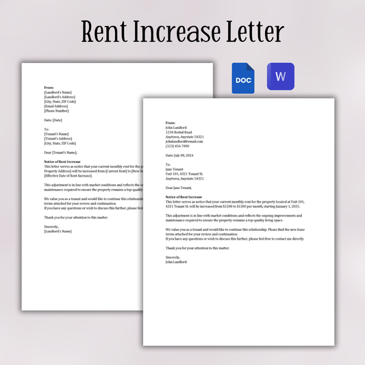 Rent Increase Letter (Word and Google Docs)