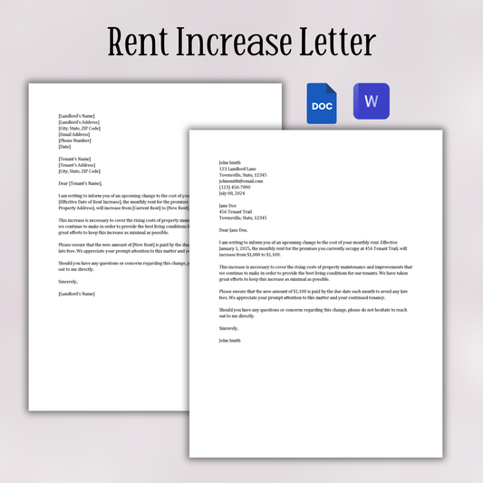 Rent Increase Letter (Word and Google Docs)