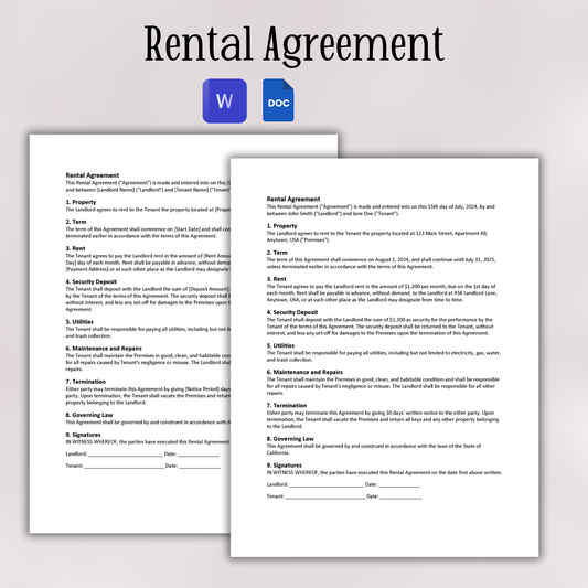 Rental Agreement (Word and Google Docs)