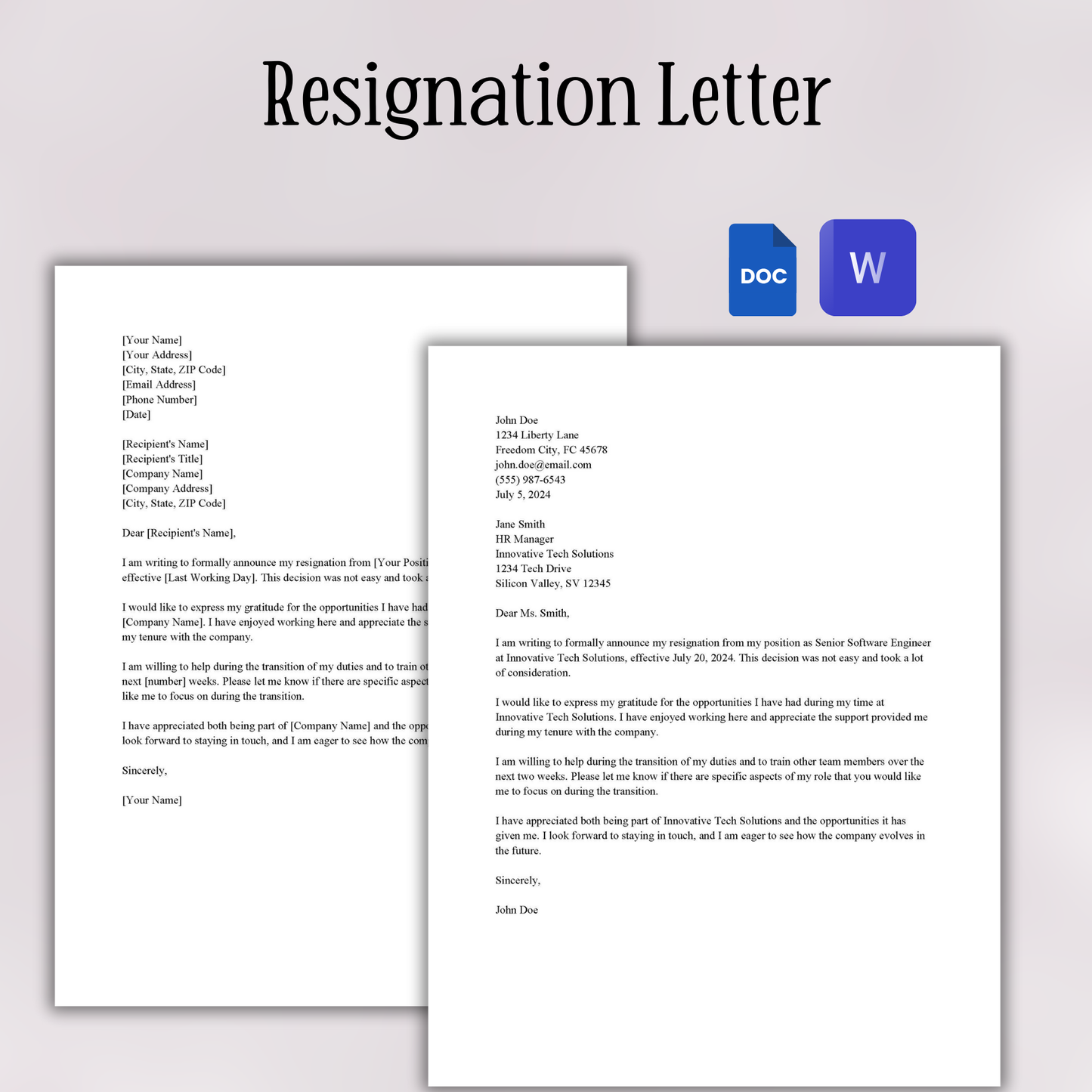 Resignation Letter (Word and Google Docs)