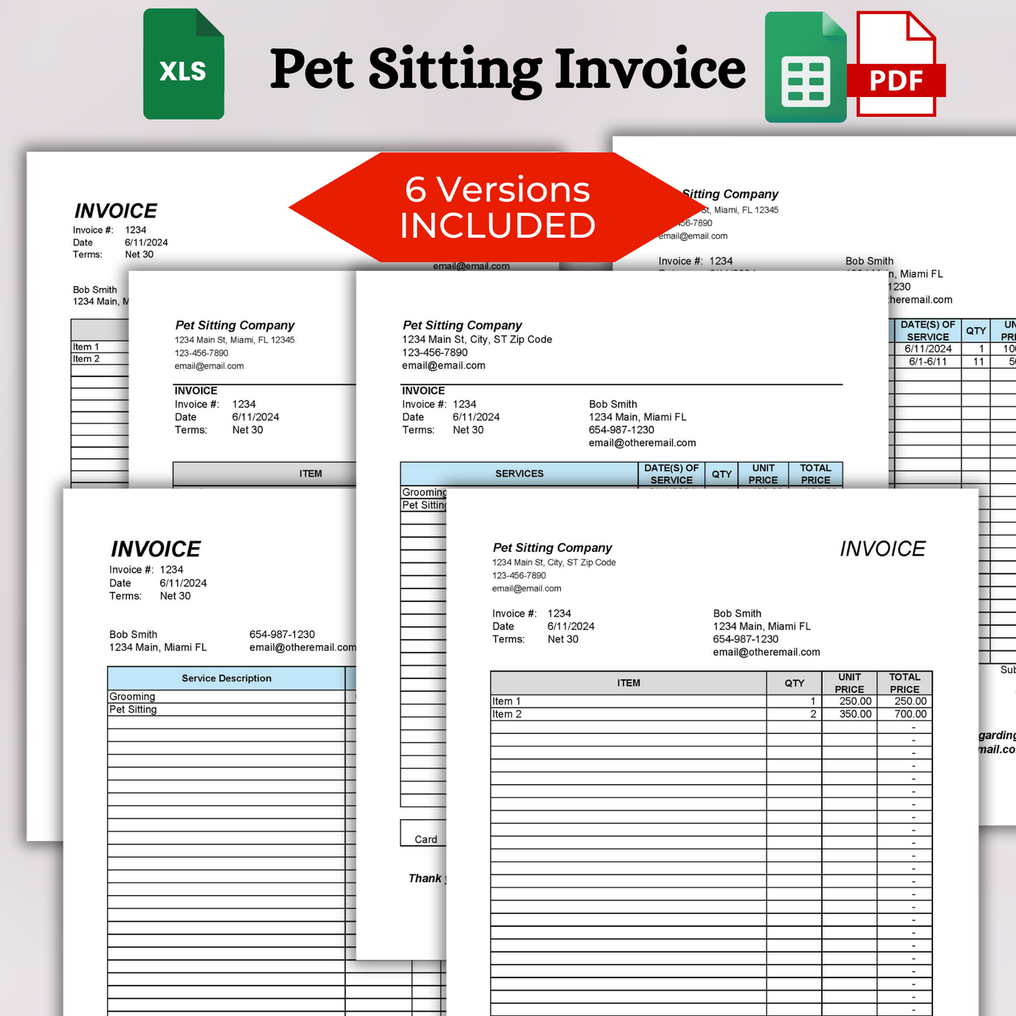 Pet Sitting Invoice with Pet Forms