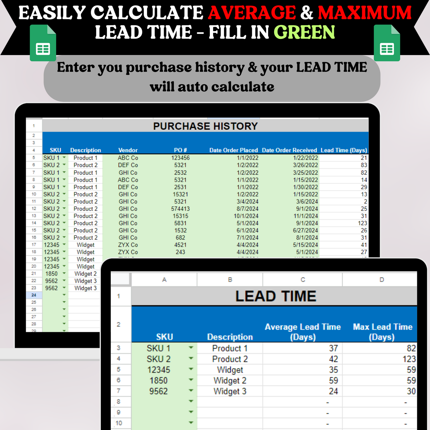 Inventory ReOrder based on Lead Time (Google Sheets)