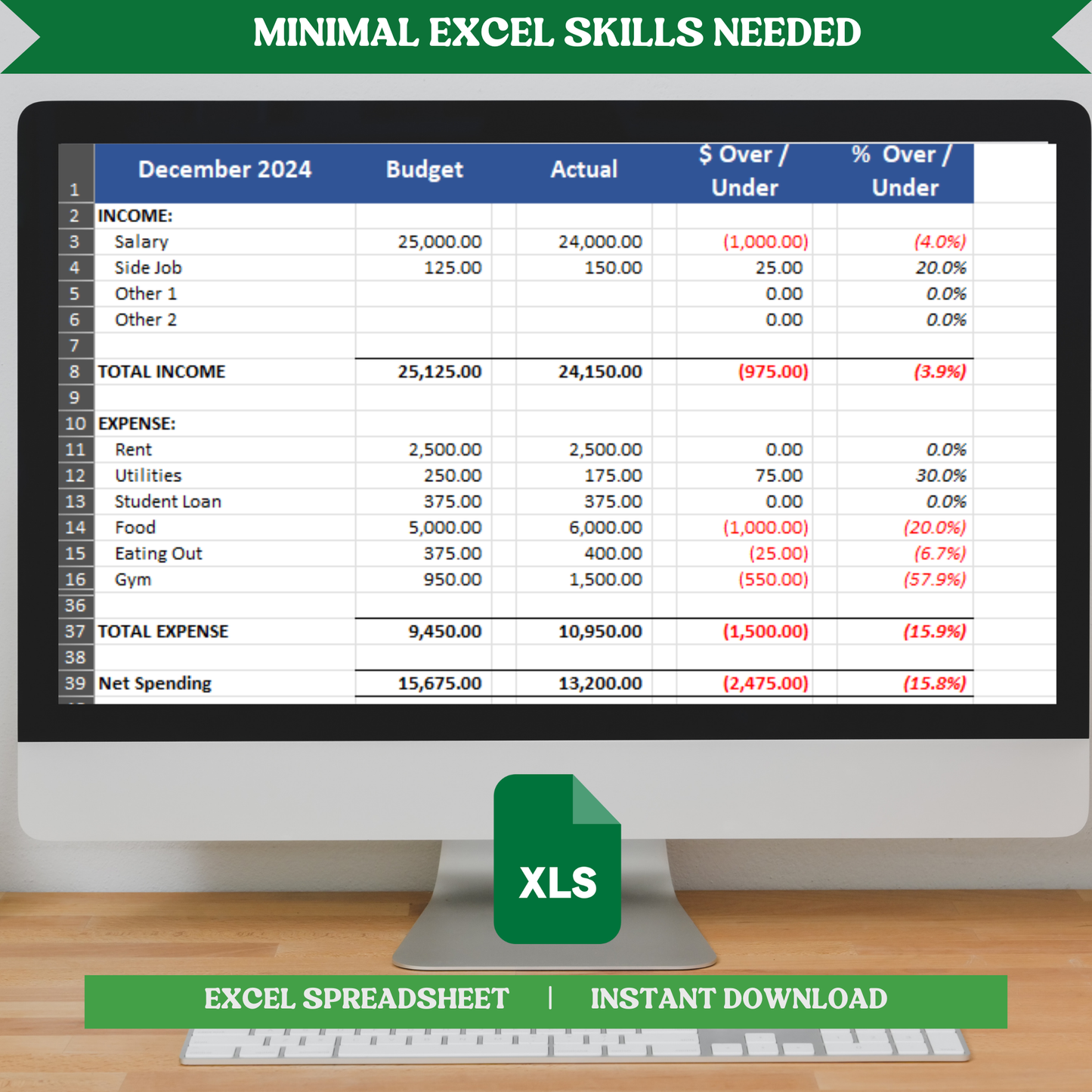 Profit & Loss with Budget (Excel)