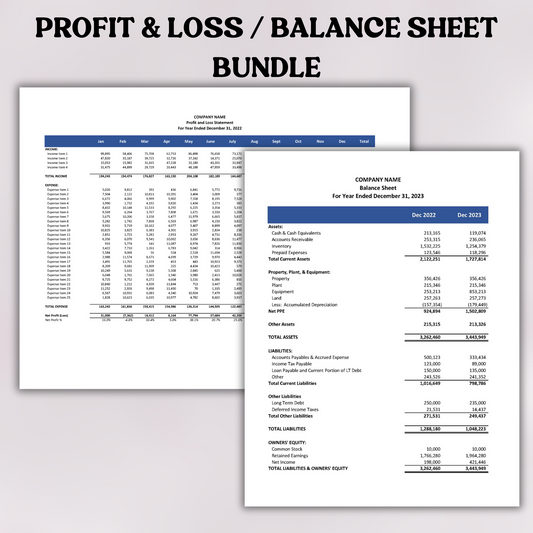 BUNDLE Profit and Loss Statement & Balance Sheet (Google Sheets)