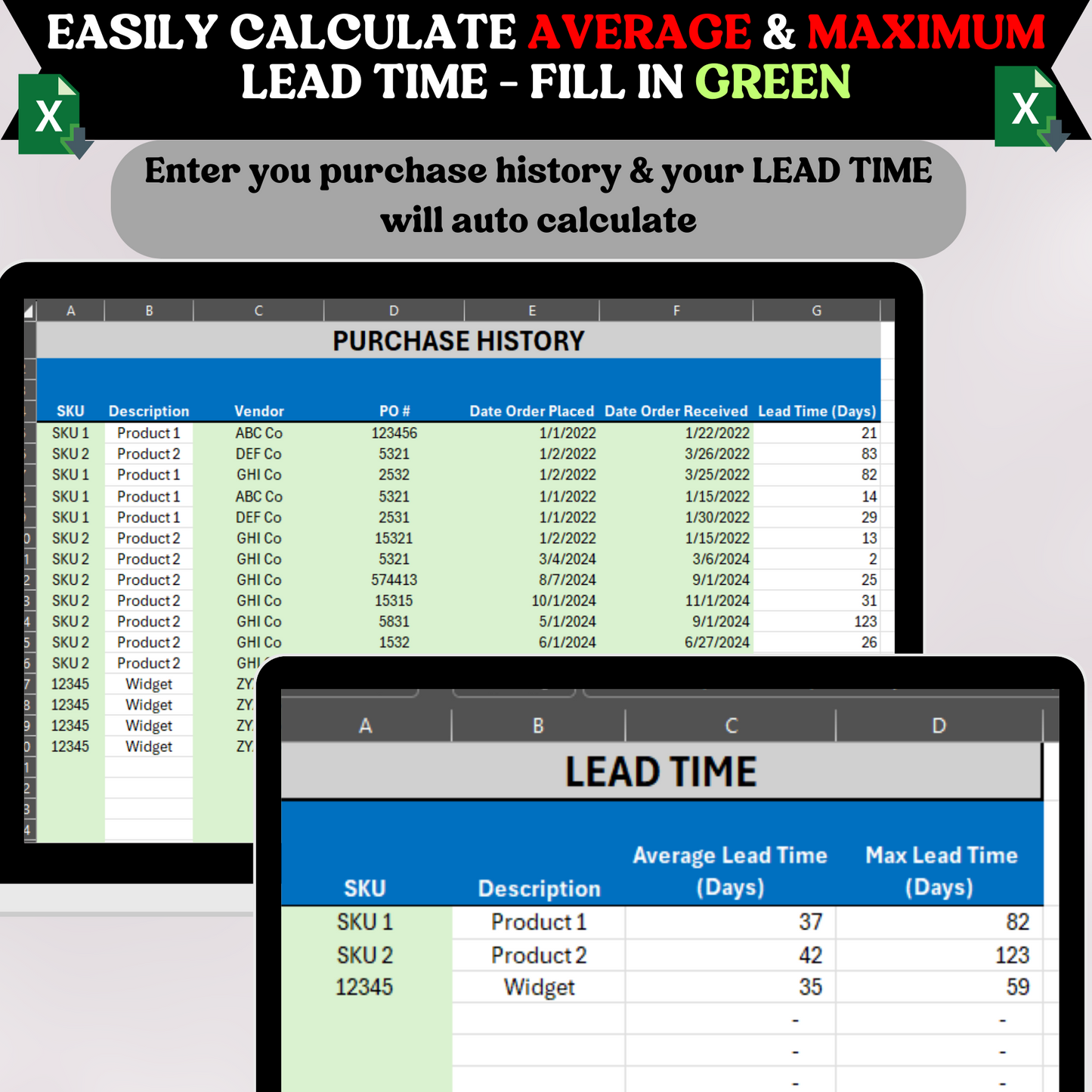 Inventory ReOrder based on Lead Time (Excel)