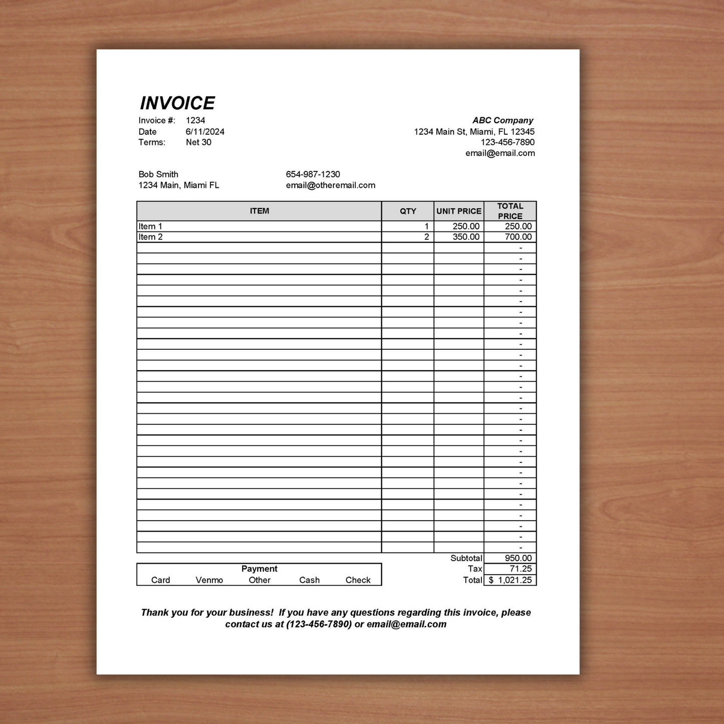 Editable Invoice Template (Excel, Google Sheets, PDF)