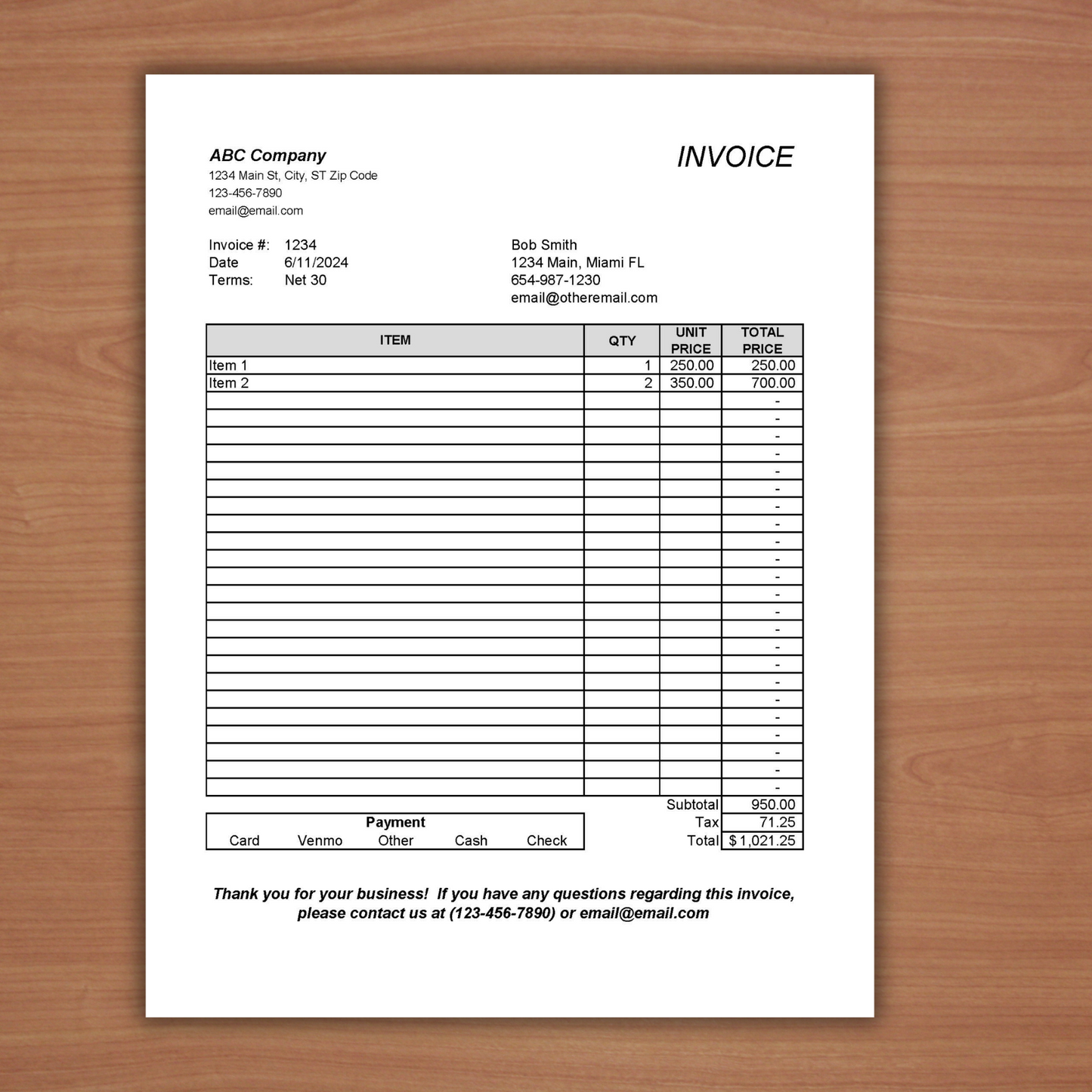 Editable Invoice Template (Excel, Google Sheets, PDF)