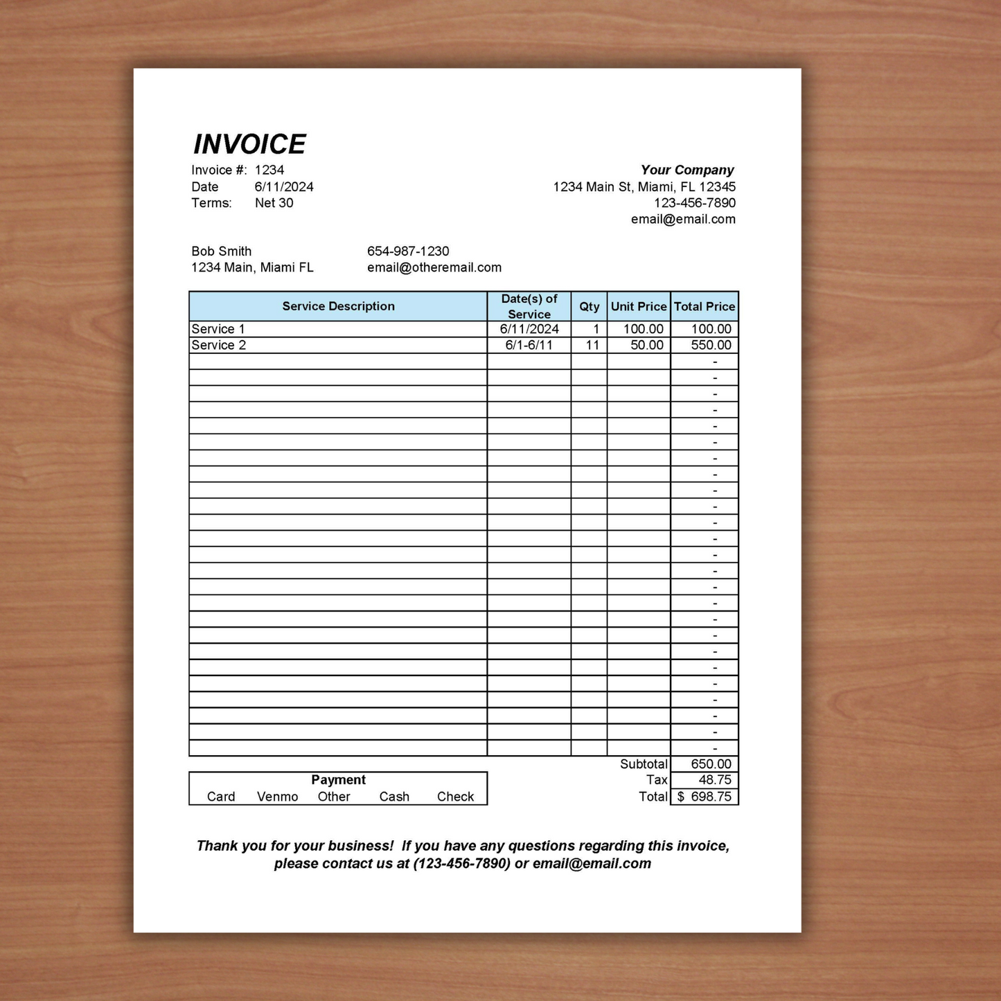 Editable Invoice Template (Excel, Google Sheets, PDF)