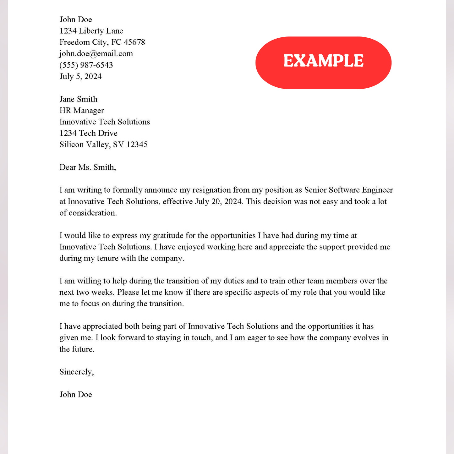 Resignation Letter (Word and Google Docs)