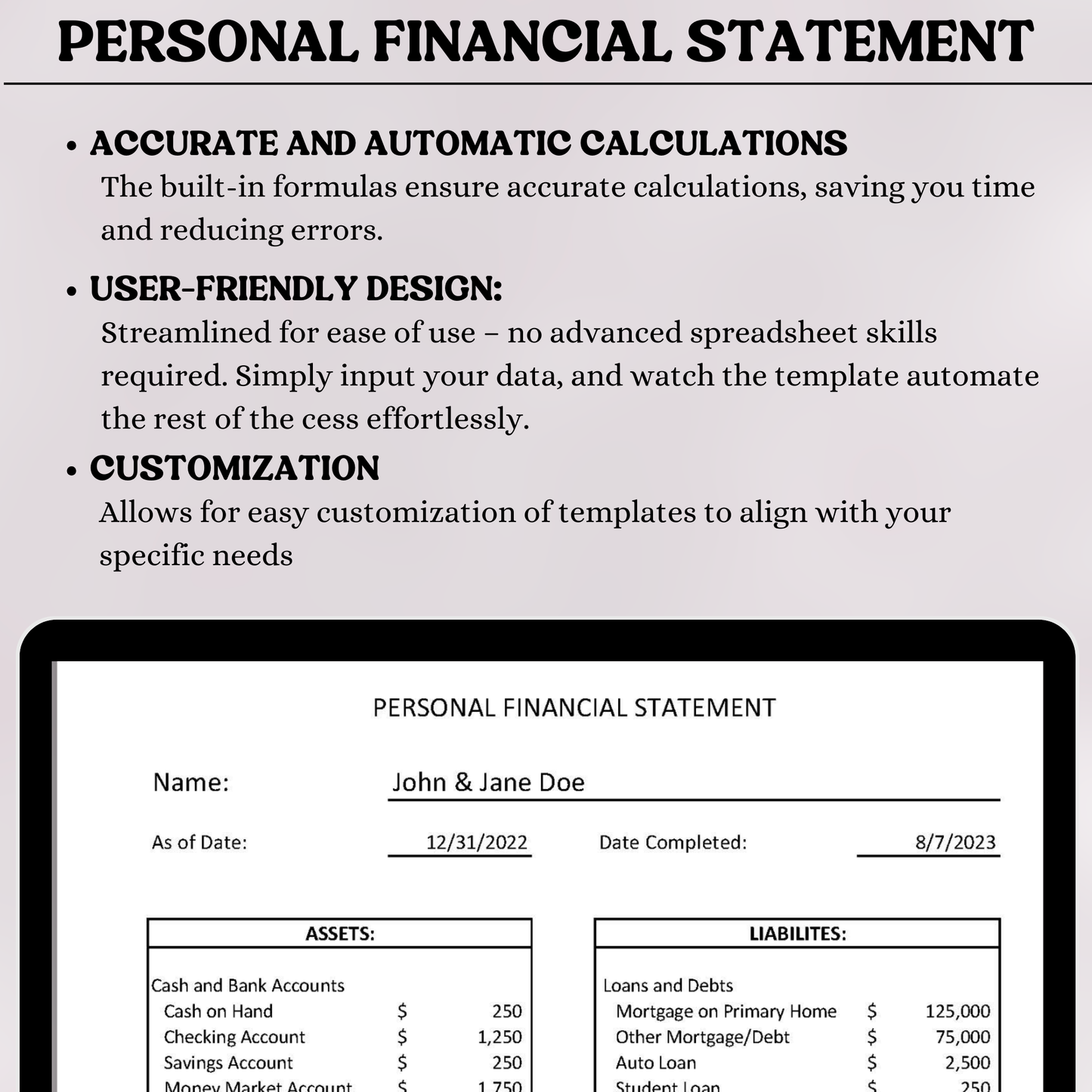 Personal Financial Statement (Google Sheets)