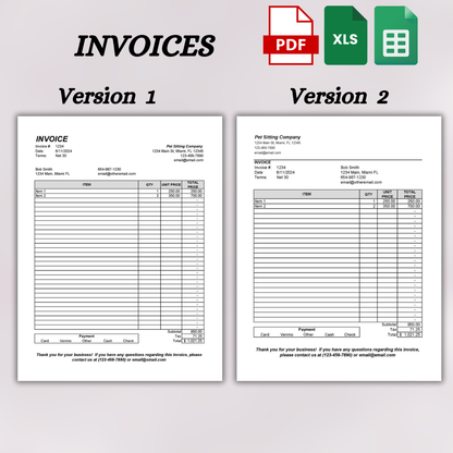 Pet Sitting Invoice with Pet Forms