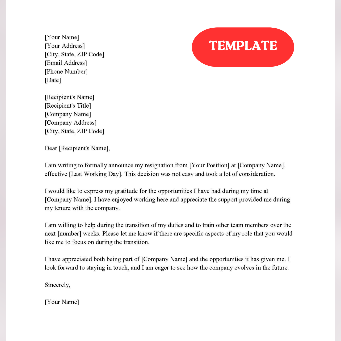 Resignation Letter (Word and Google Docs)