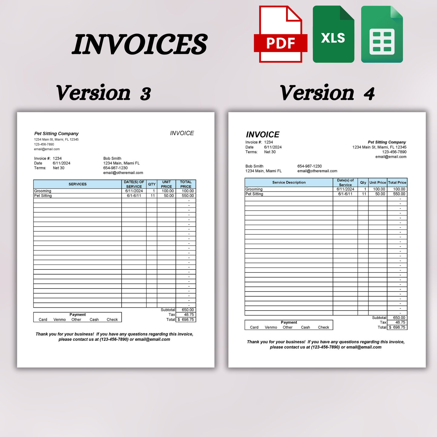 Pet Sitting Invoice with Pet Forms