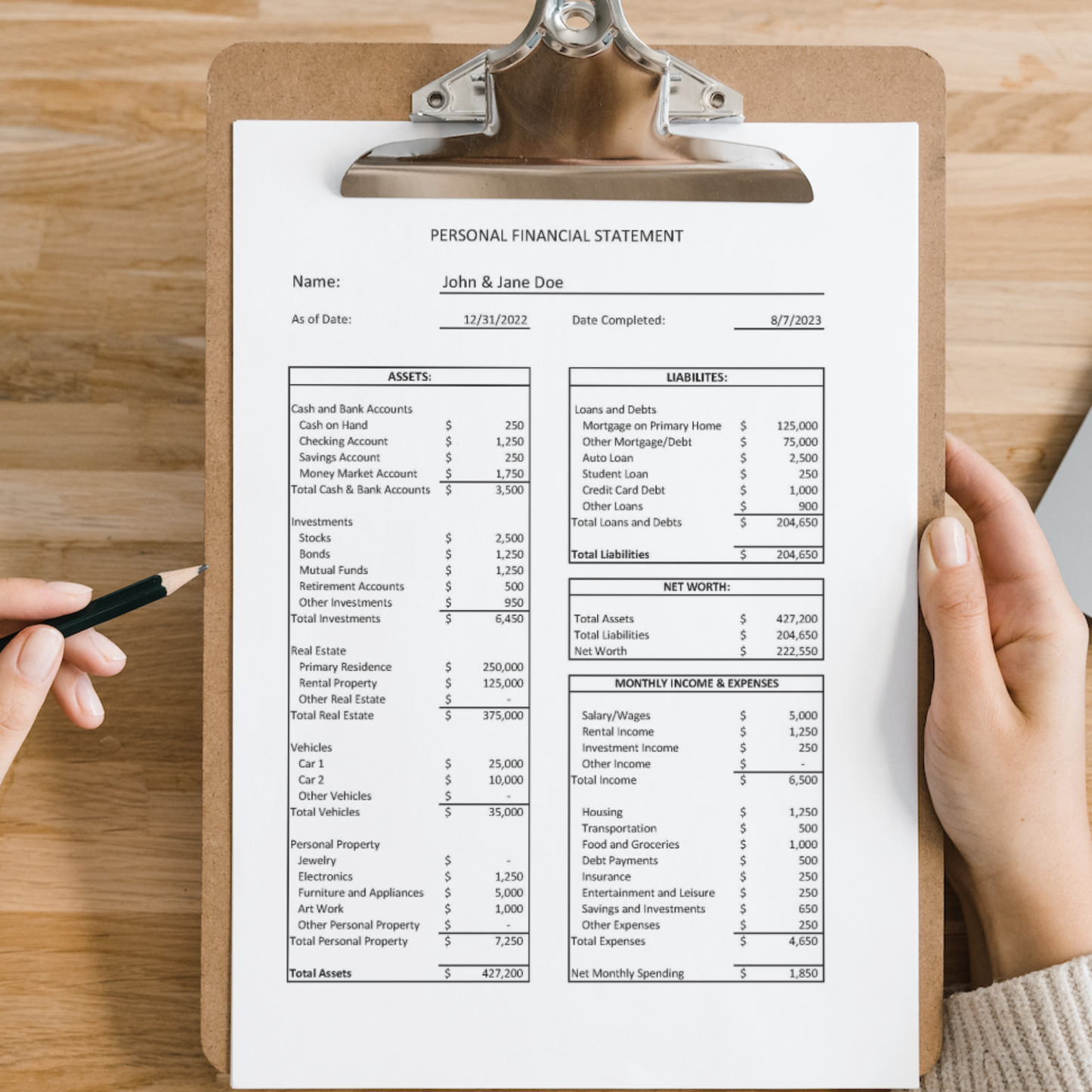 Personal Financial Statement (Google Sheets)