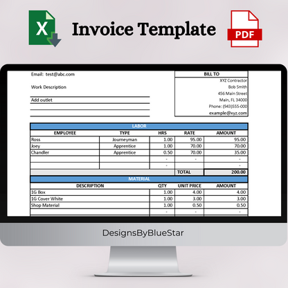 Invoice with Labor & Material Breakdown (Excel & PDF)