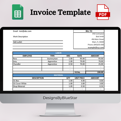 Invoice with Labor & Material Breakdown (Google Sheets & PDF)