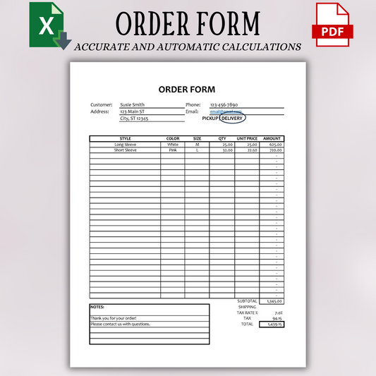 Order Form Template Version 1 (Excel)