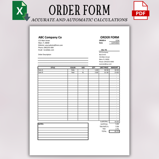 Order Form Template Version 2 (Excel)