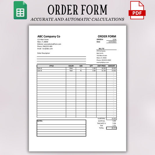 Order Form Template Version 2 (Google Sheets)