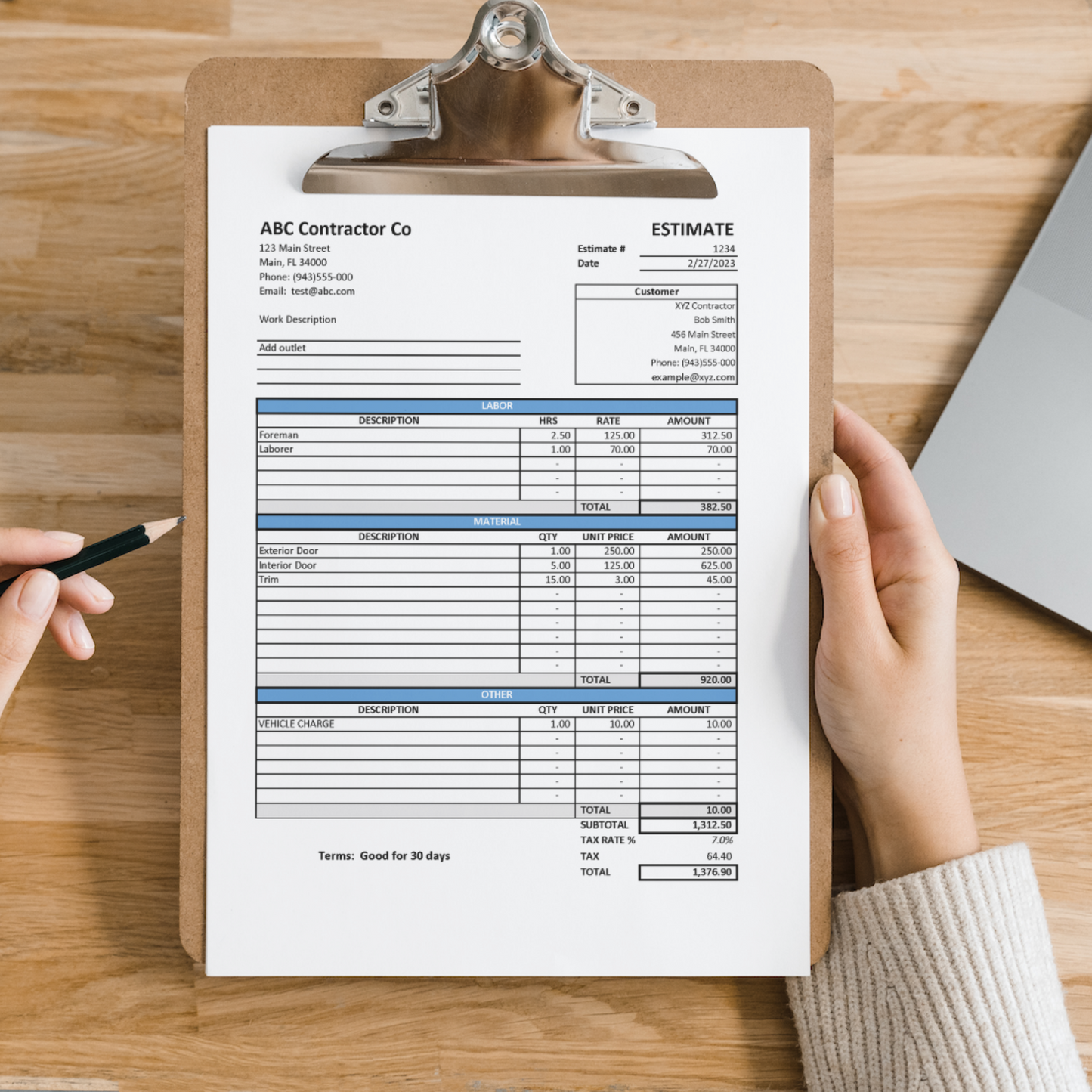 Estimate Template with Labor & Material Breakout (Excel)