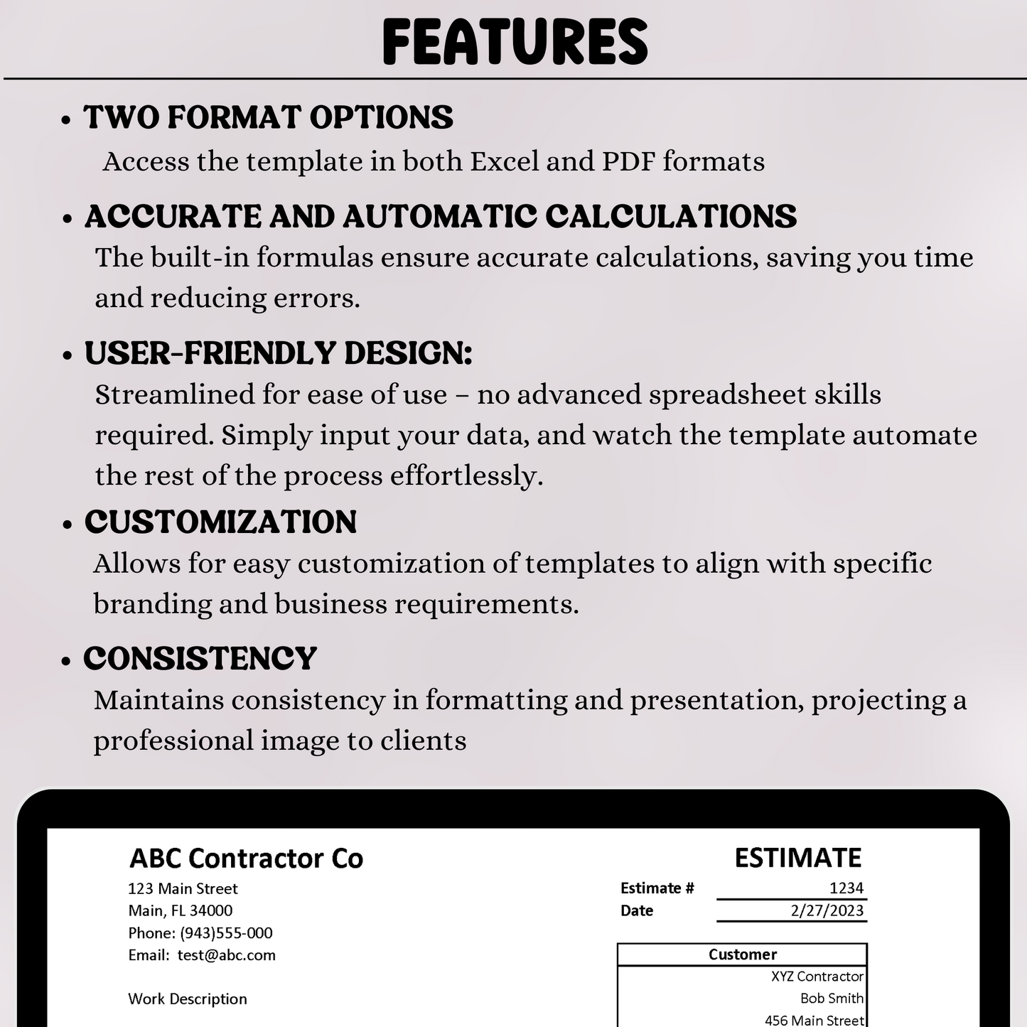 Estimate Template with Labor & Material Breakout (Excel)