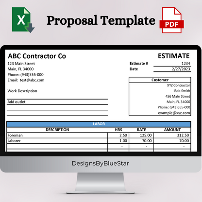 Estimate Template with Labor & Material Breakout (Excel)