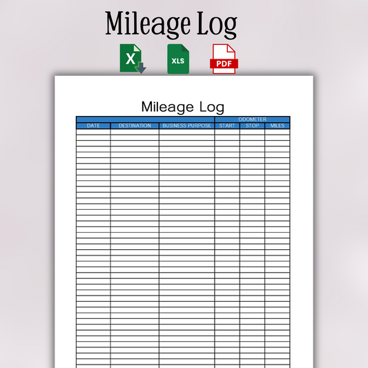 Mileage Log Book (Excel, Google Sheets, & PDF)