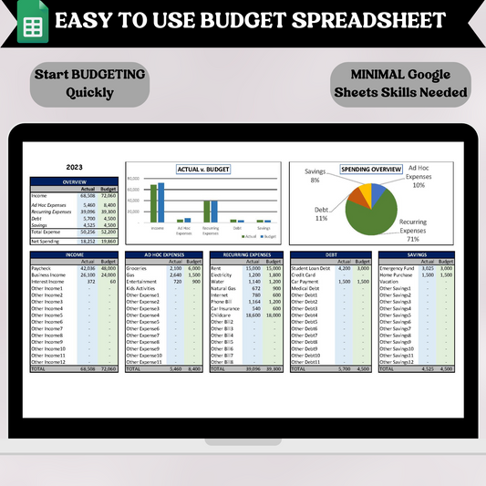 Monthly Budget - Blue (Google Sheets)