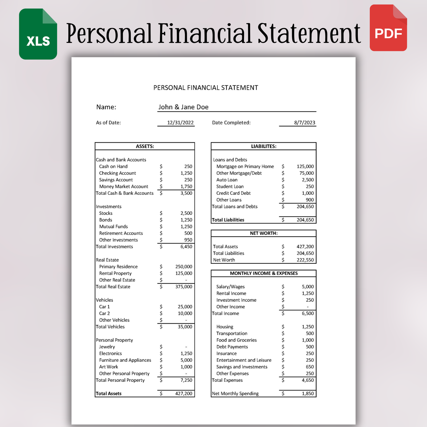 Personal Financial Statement (Excel)