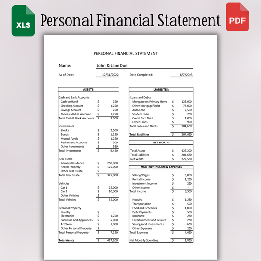 Personal Financial Statement (Excel)