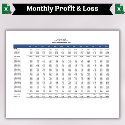 BUNDLE Profit and Loss Statement & Balance Sheet (Excel)