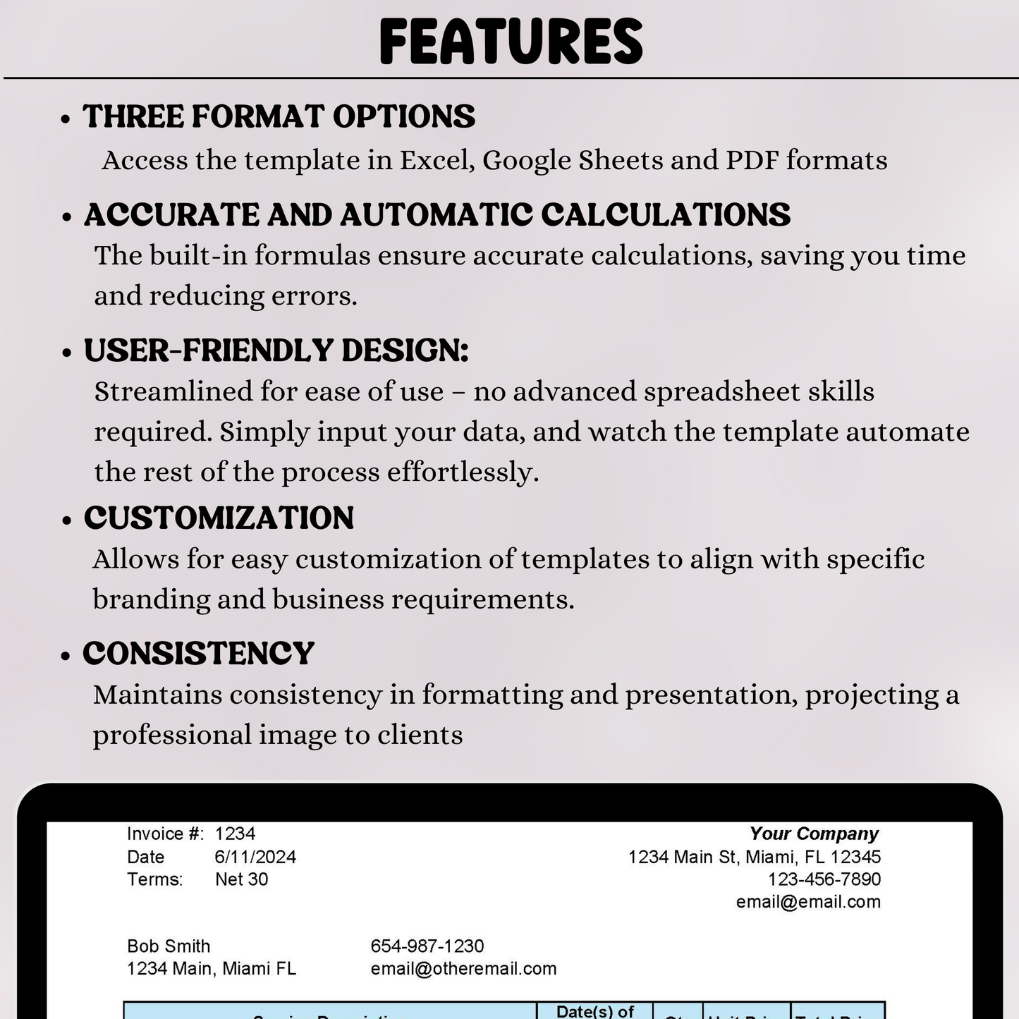 Editable Invoice Template (Excel, Google Sheets, PDF)