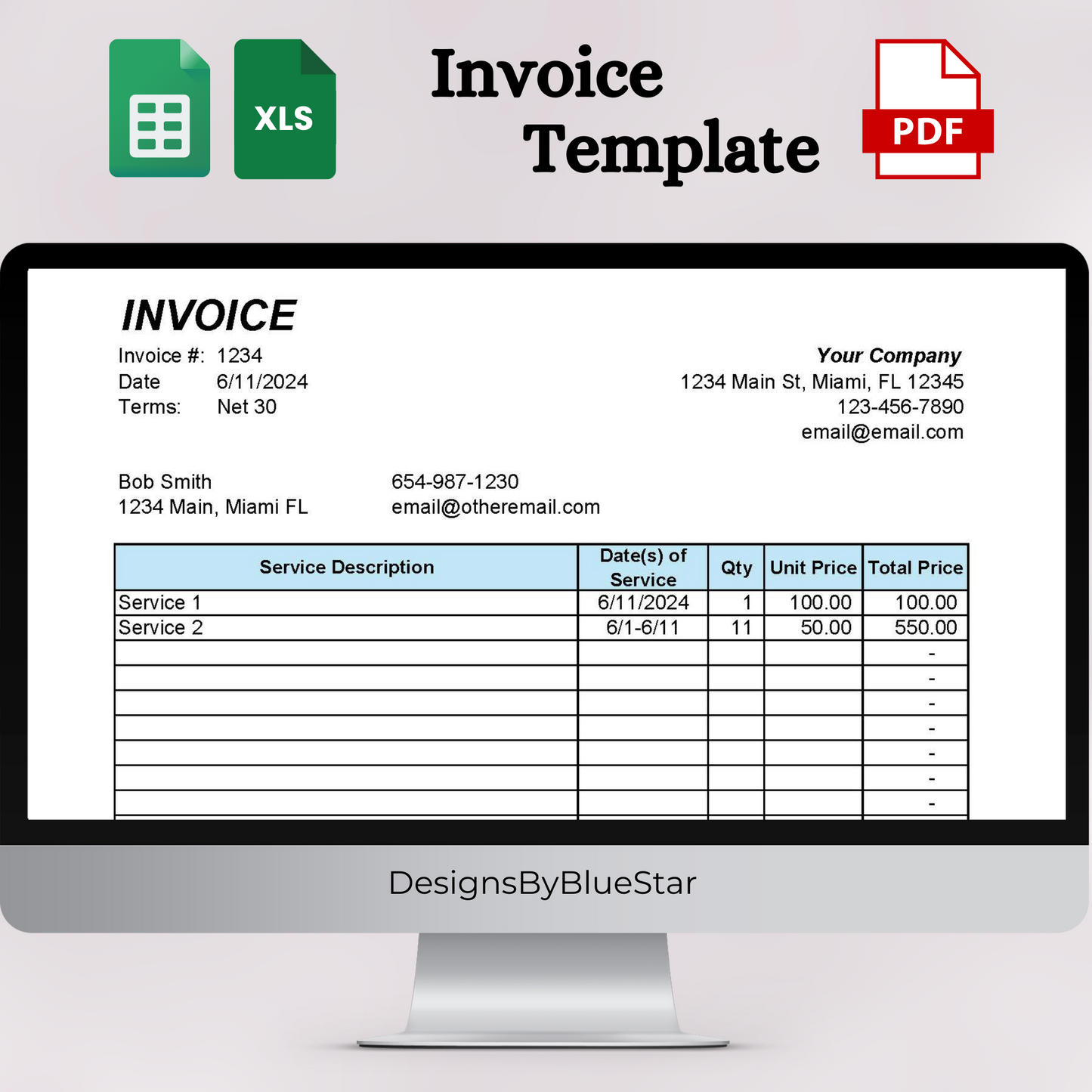 Editable Invoice Template (Excel, Google Sheets, PDF)