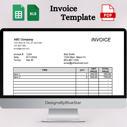 Editable Invoice Template (Excel, Google Sheets, PDF)