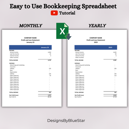 Profit and Loss Statement with Transactional Data (Excel)