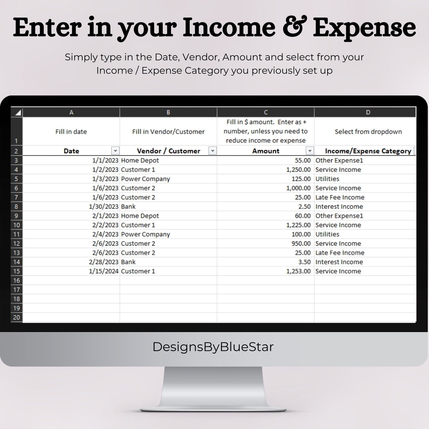 Profit and Loss Statement with Transactional Data (Excel)