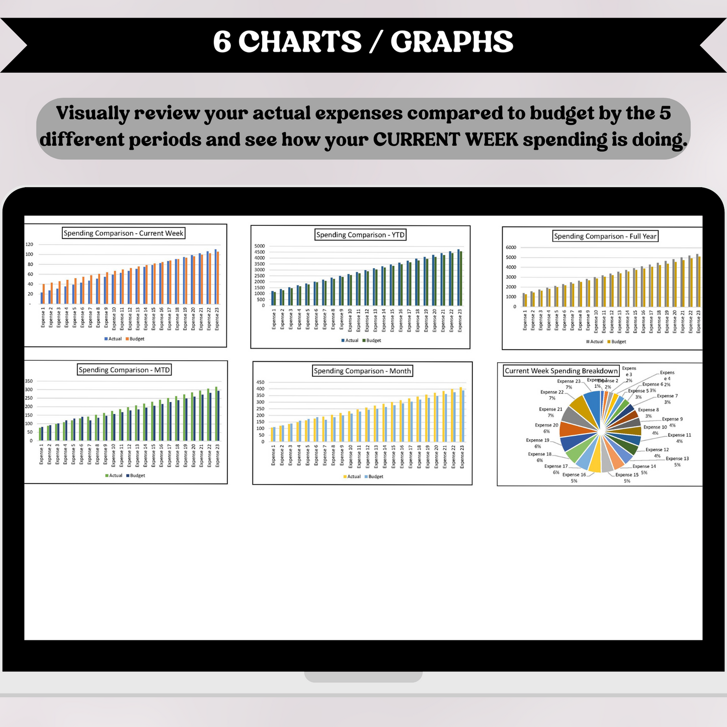 Profit and Loss with Budget with Five (5) Reporting Periods (Excel)