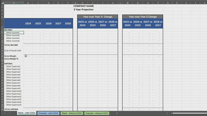 5 Year Projection P&L (Excel)